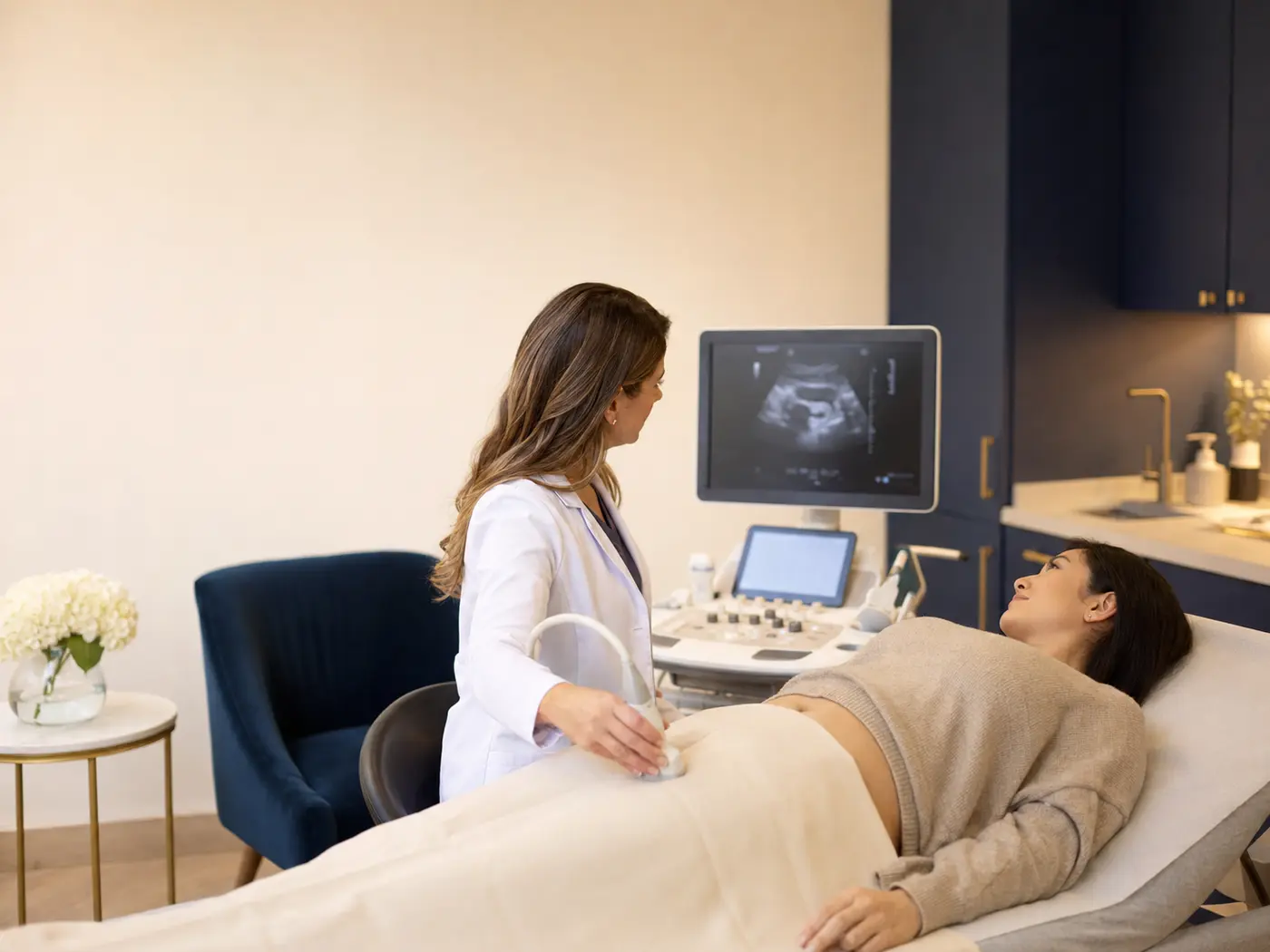 Lekar obavlja ultrazvučni pregled abdomena u Global Wellbeing centru u Beogradu